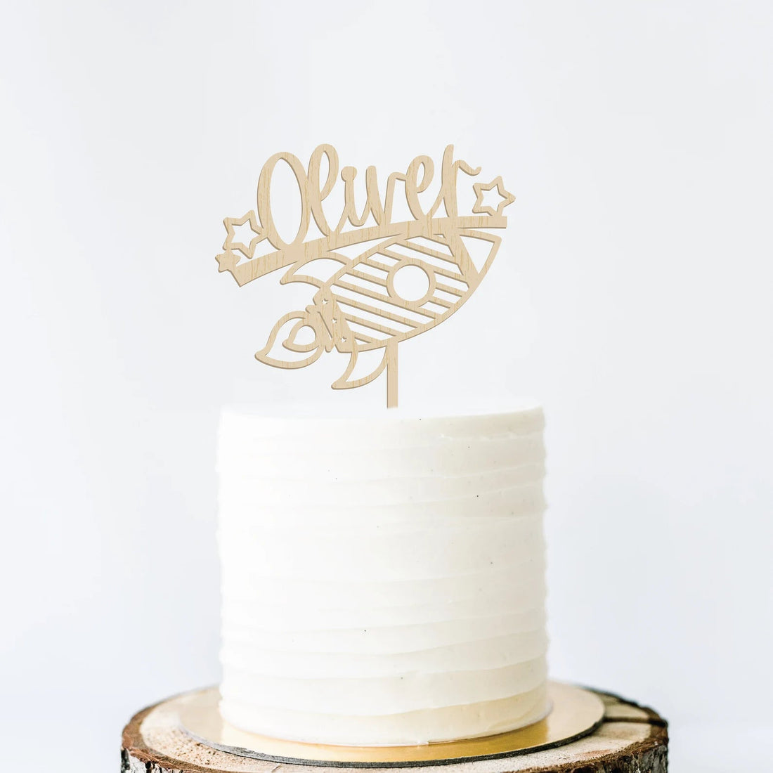 Personalized Space 1st Birthday Wood Cake Topper Birch Bar + Co. 