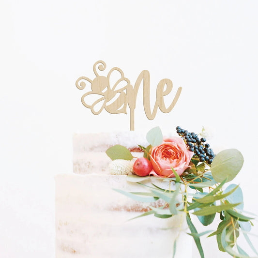 Bumble Bee One Wood Cake Topper Birch Bar + Co. 