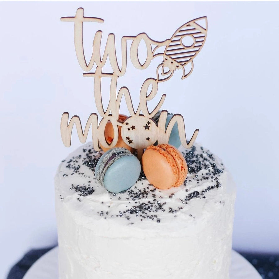 Two The Moon Wood Cake Topper Birch Bar + Co. 