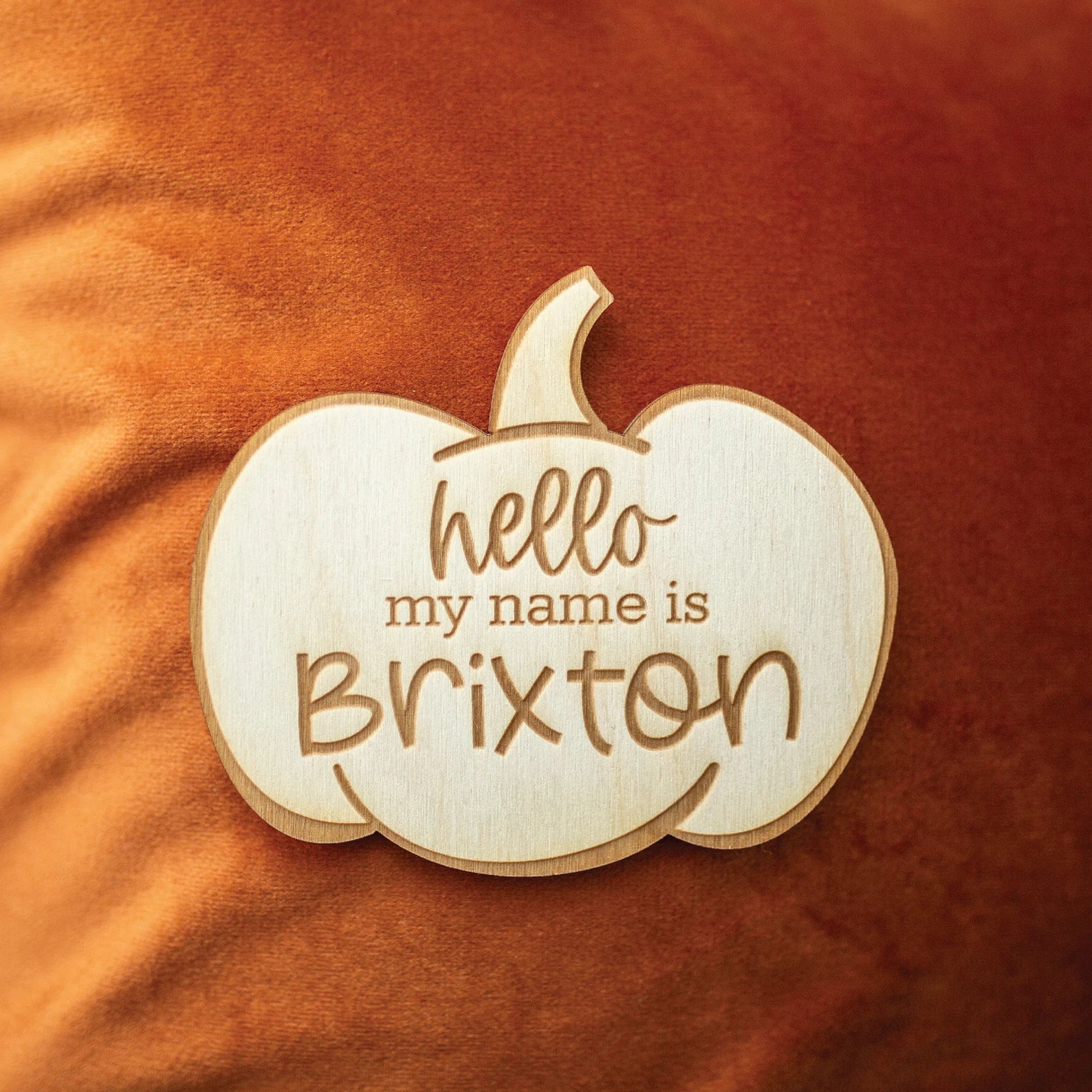 Engraved Pumpkin Baby Name Sign Birch Bar + Co. 