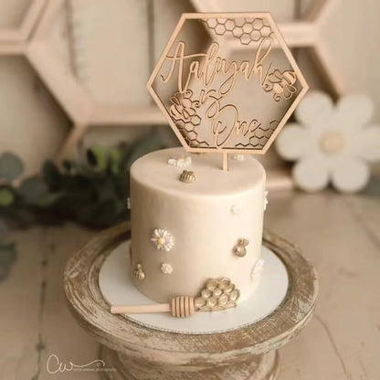 Bee Custom Name + Age Wood Cake Topper Birch Bar + Co. 