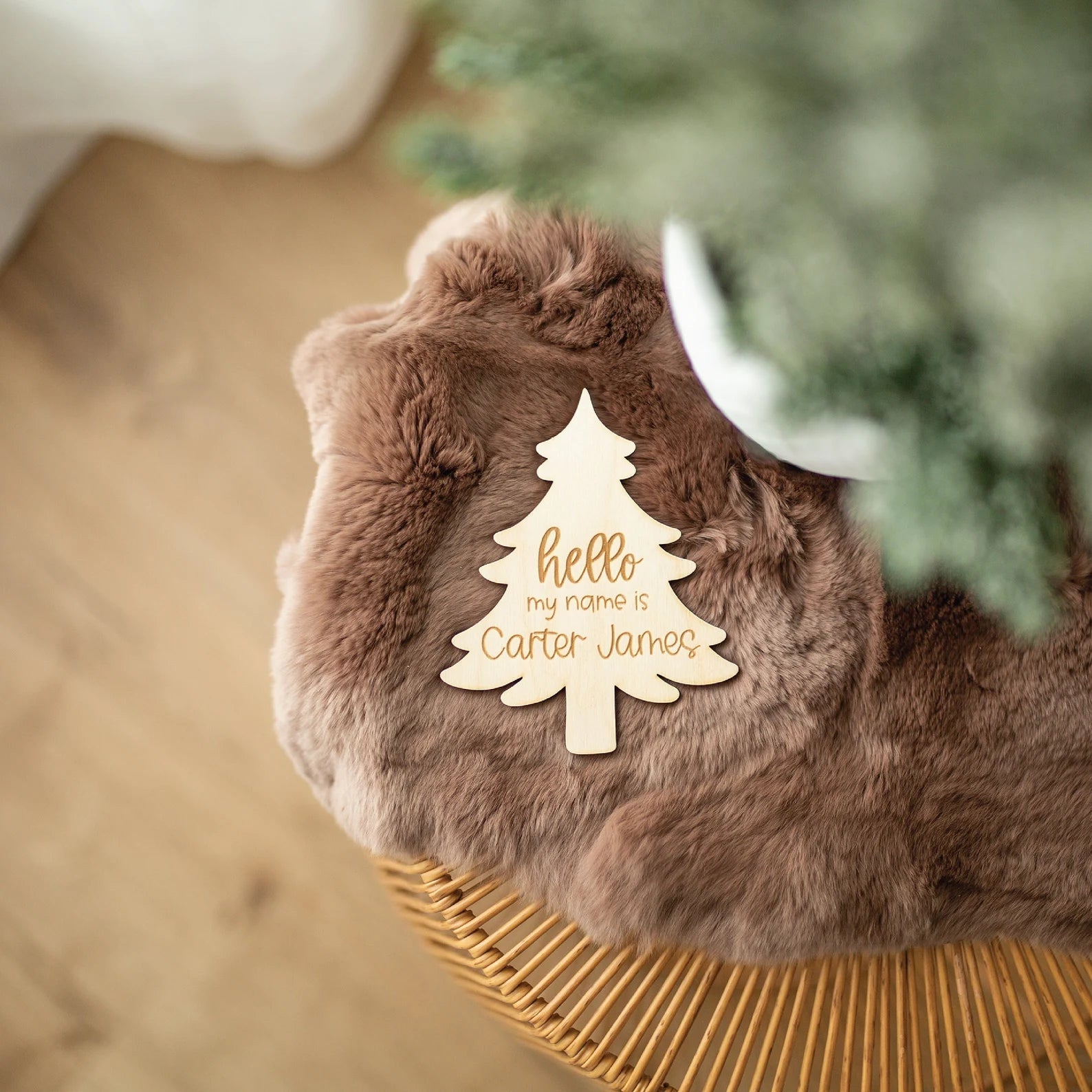 Engraved Christmas Tree Baby Name Sign Birch Bar + Co. 