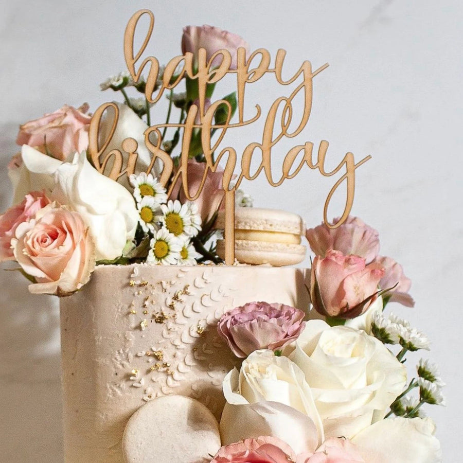 Happy Birthday Wood Cake Topper Birch Bar + Co. 