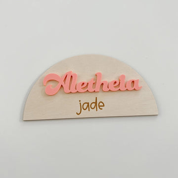 Wooden Half Circle Birth Announcement with Personalized Names Birch Bar + Co. 