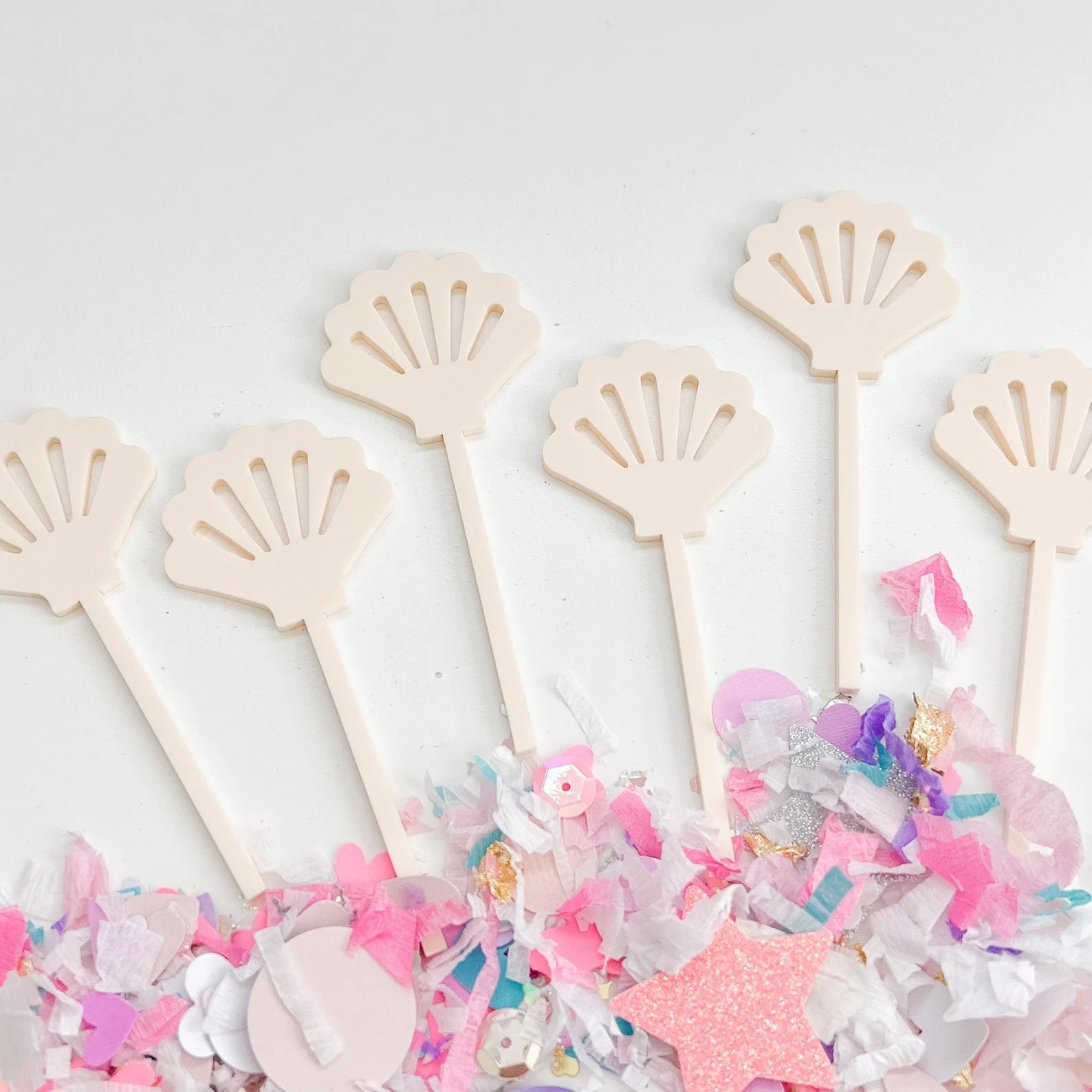 Seashell Acrylic Cupcake Toppers Birch Bar + Co. 
