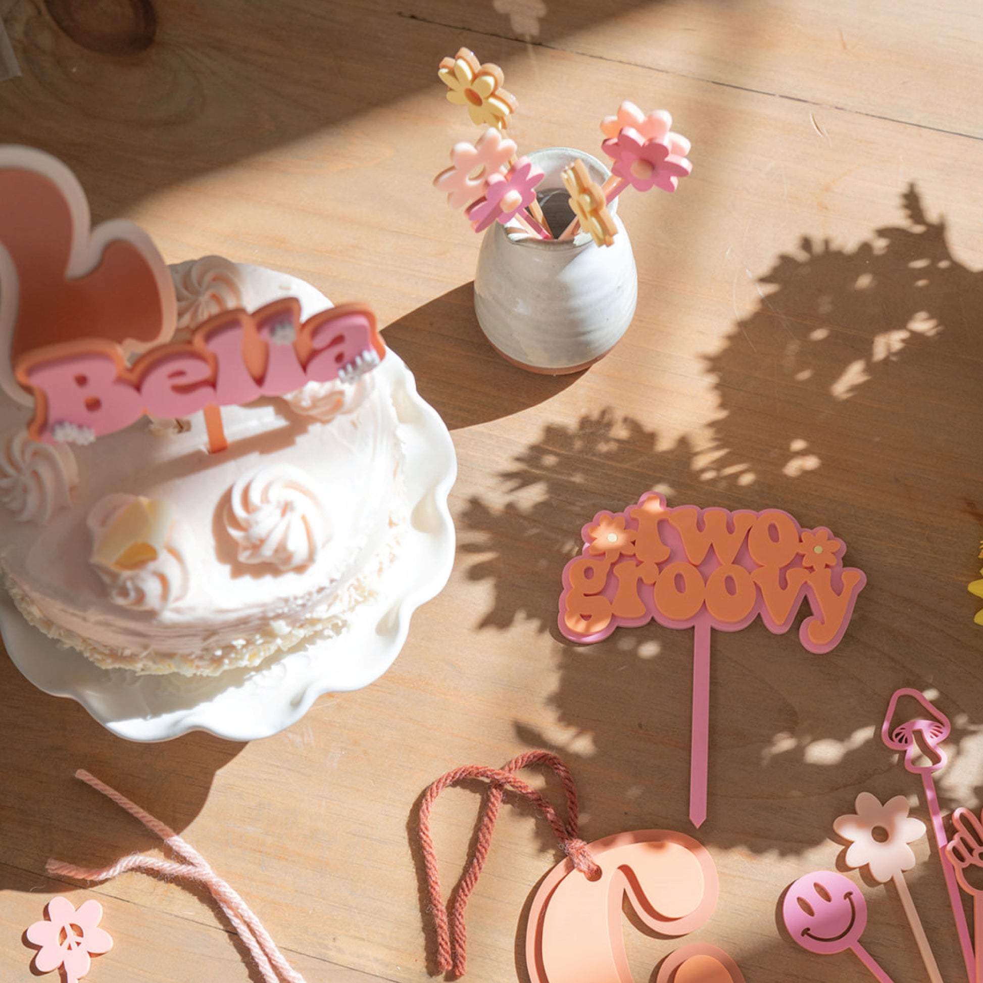 Retro Groovy Name Acrylic Cake Topper Birch Bar + Co. 