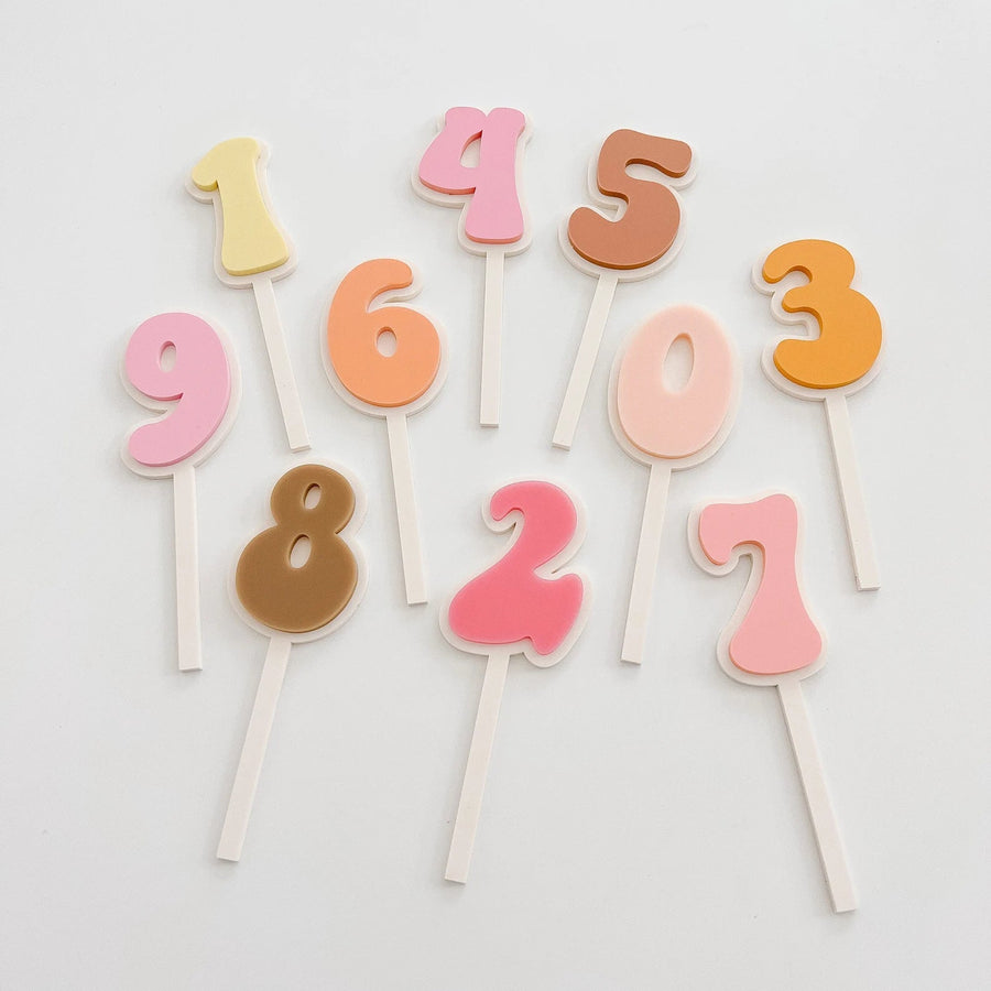 Retro Number Acrylic Cupcake Toppers Birch Bar + Co. 