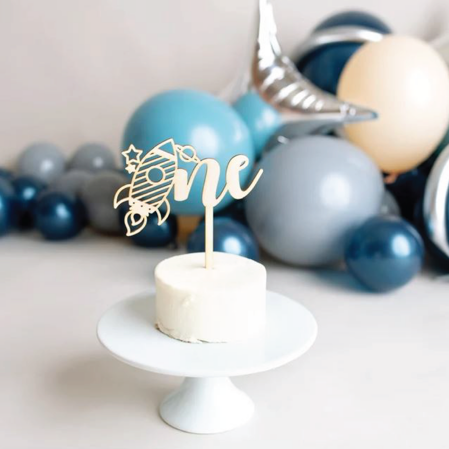 Space 1st Birthday Wood Cake Topper Birch Bar + Co. 