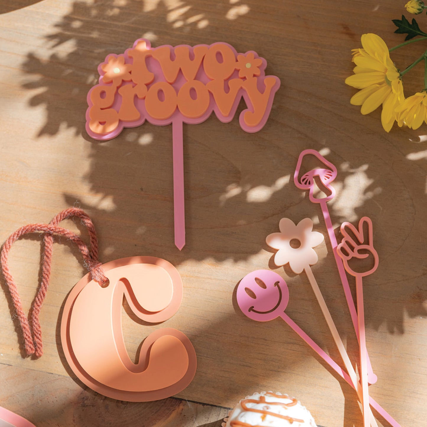 Two Groovy Acrylic Cake Topper Birch Bar + Co. 